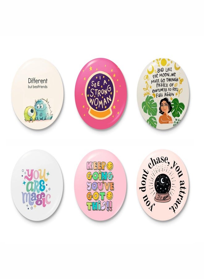 WUBUPRINT Button Badges with Fridge Magnet | Motivational Quotes Round Plastic Button Badges Combo 1 | Pin Badges with Strong Magnet | Perfect for Backpacks, Gifts, Jackets & More (Multicolour) Pack of 6 - Image 1